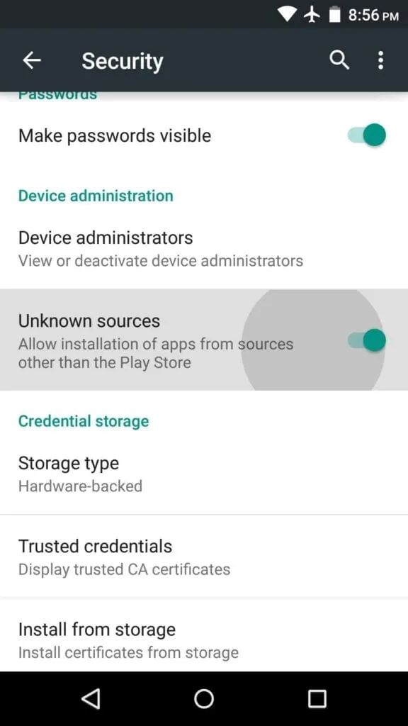 Impostazioni di sicurezza Android