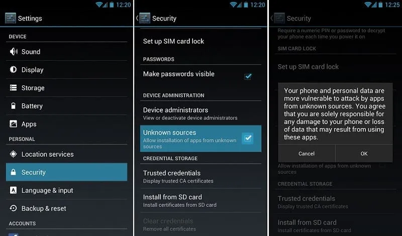 Impostazioni di sicurezza Android