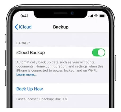 Attivazione del backup iCloud