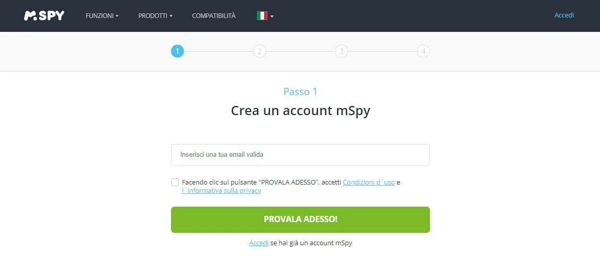 Registrazione dell'account mSpy