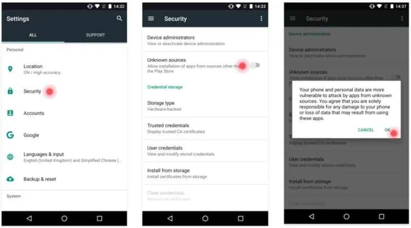 Impostazioni di sicurezza Android