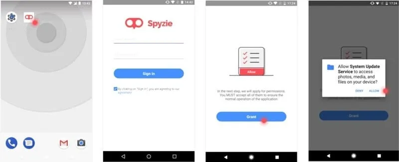 Permessi dell'app Spyzie