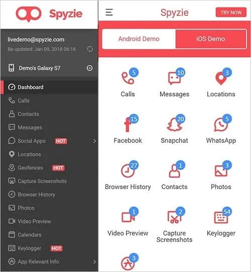Pannello di controllo di Spyzie