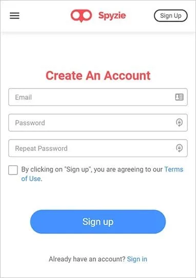 Registrazione dell'account Spyzie